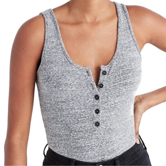Madewell Heather Grey Sleeveless Indy Henley Bodysuit, Sz S, NWOT - Picture 2 of 7